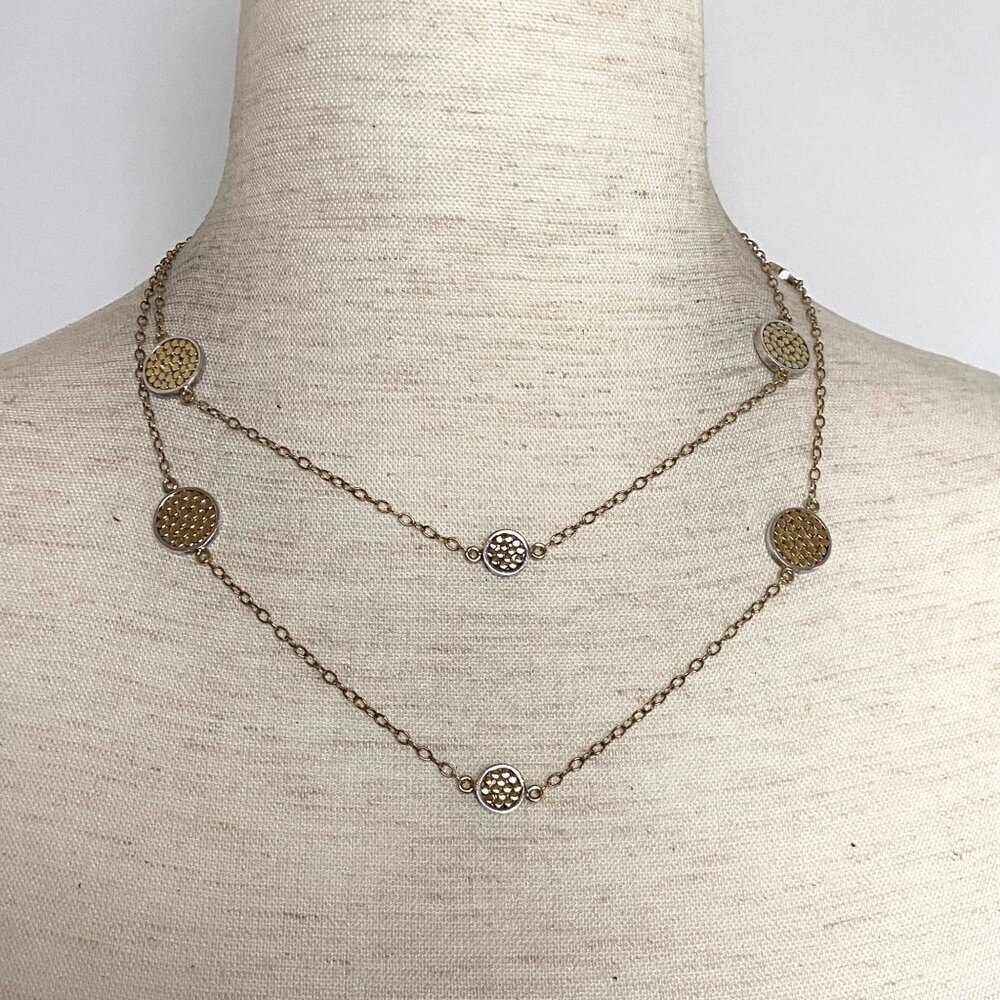 Anna Beck 18K Gold Plated Sterling Silver 925 Long Disc Station Necklace 36" - Picture 3 of 16